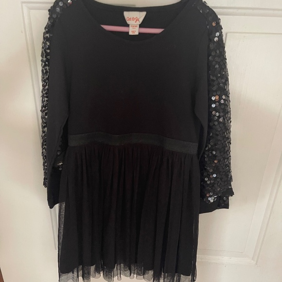 CAT & JACK Black Mesh Sequin Dress Size S 6/6X - Picture 2 of 11